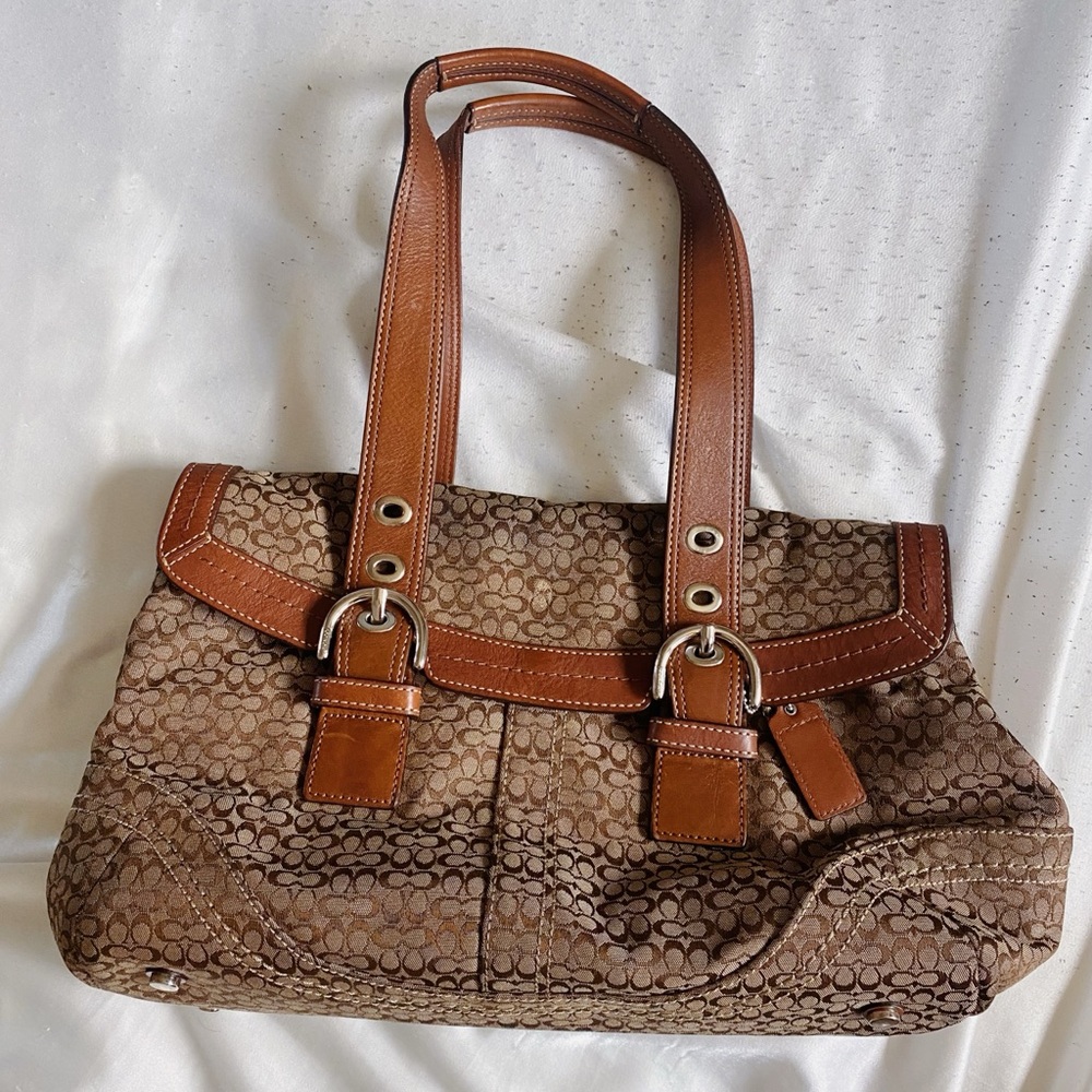 Authentic Brown Coach Soho Signature Jacquard Satchel w Silver Hardware 🤎